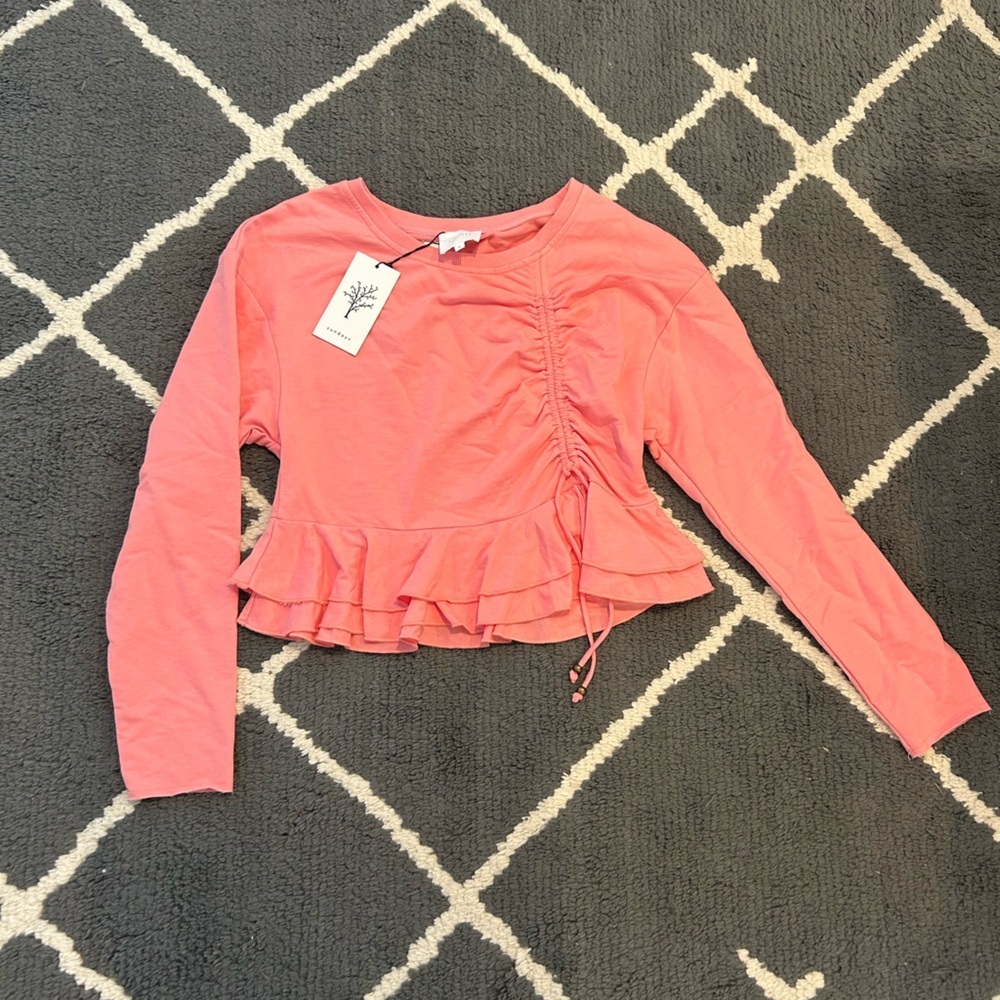 NWT Sundays Ruched Peplum Longsleeve - Peach Small